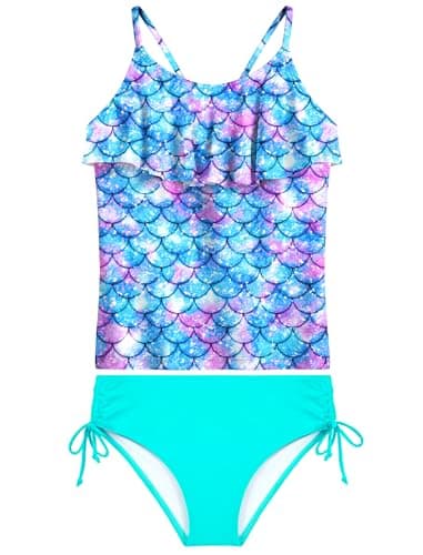 Girls Tankini Swimsuit 8-10 Preteen Tween 2 Piece Bathing Suits Swimming Blue Mermaid Trajes De Baño para Niñas - Image 1