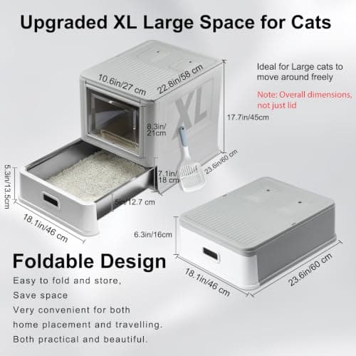 Marchul Enclosed Stainless Steel Cat Litter Box XL with Lid & Deeper Drawer Design for Indoor Cats, Metal Covered Litter Box, Baffles for Anti-Leakage, with Litter Scoop & Litter Mat - Thumbnail 6