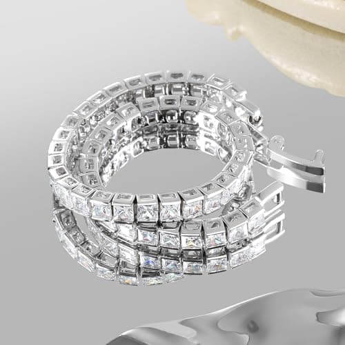 TRENDOLLA 3MM Square Cubic Zirconia Tennis Bracelet for Women and Men, Classic Tennis Bracelet Wrist Size 6.5-8 inches (7.25") - Thumbnail 5