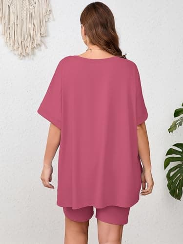 AusLook Women's Plus size 2 Piece Short Outfits Set Short Sleeve Tops and Shorts Pants Purple Red 2X Casual Comfy Soft Ladies Short Sleepwear Lounge Pajama Matching Set - Thumbnail 2