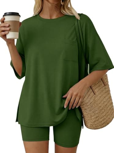 Aotasely Women 2 Piece Lounge Set Summer Oversized T-Shirt Biker Shorts Matching Airport Travel Casual Outfits Clothes - Thumbnail 2