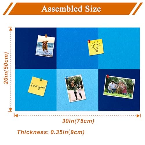 HULAVO Square Felt Cork Bulletin Board Tiles, Self Adhesive DIY Felt Pin Board for Wall 30" x 20" with 35 Pushpins for Office School Home Wall Decor Stickers Memos Photos Display (Gradual Blue) - Thumbnail 5