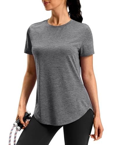Womens Workout Shirts Short Sleeve Moisture Wicking Lightweight Athletic Gym Hiking Running Yoga Exercise Tops for Women (Grey,Medium) - Image 1