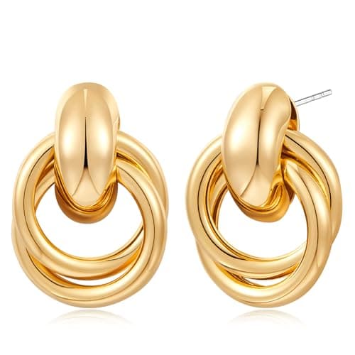 CUFELMU Gold Geometric Drop Dangle Earrings for Women Stud Small Twisted Link Earrings 14K Gold Plated Jewelry Gifts
