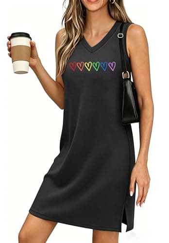 Pride Dress for Women LGBT Rainbow Graphic V-Neck Tank Sundress Summer Sleeveless Beach Dress with Split Gay Pride Equality - Image 1