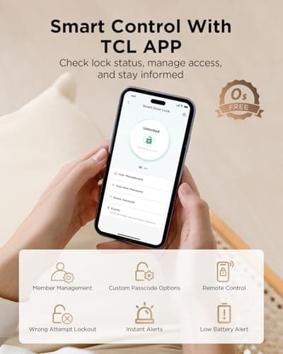 TCL Smart Lock D2 Pro, Palm Vein Keyless Entry Deadbolt, Wi-Fi Keypad Door Lock, Built-in Doorbell, 8-Month Battery, App & Voice Control, Works with Alexa & Google Home, Easy Install for Front Door - Thumbnail 5