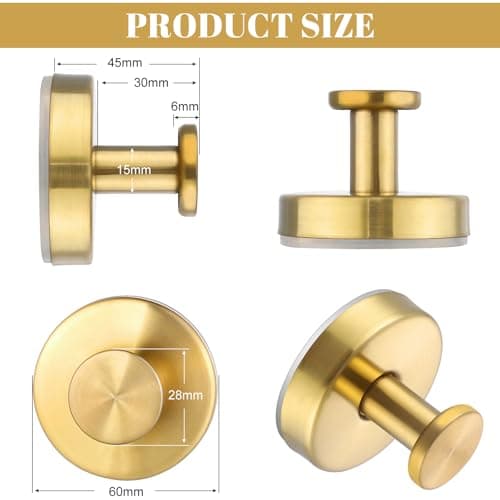 Dntorx Vacuum Suction Cup Hooks, 4 Pack Stainless Steel Suction Hooks for Shower Bathroom Towel Hooks Shower Hooks Holders Shower Hooks Hanging Towels, Loofah, Robe, Coat(Gold) - Thumbnail 4