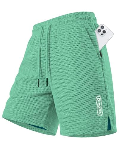 CANGHPGIN Men's Basketball Shorts 9" Mesh Quick Dry Lightweight Athletic Gym Workout Shorts with Zipper Pockets Drawstring Green - Image 1