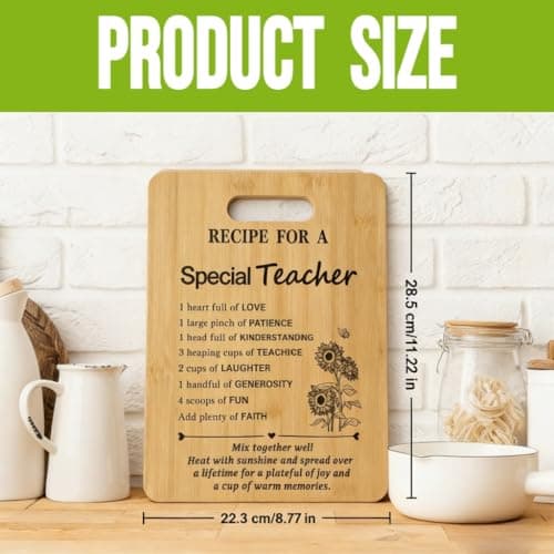 Gifts for Teacher Appreciation Gift Ideas, Recipe Cutting Board for Teacher Thank You Gift from Students, Best Gifts for Teachers Gifts Teachers Retirement Day Gift Bamboo Cutting Board Kitchen Decor - Thumbnail 4