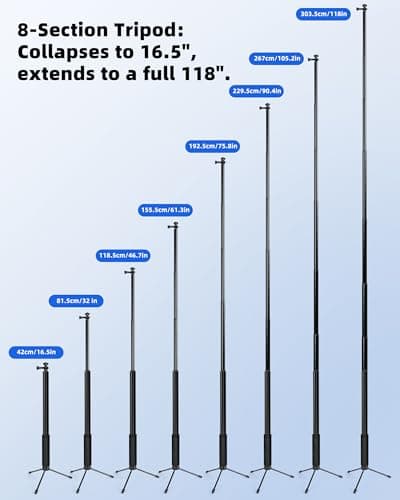 118" Extra Long Selfie Stick for Insta360 & iPhone with Remote - Thumbnail 6