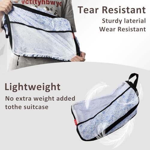 U+U 6 Set Compression Packing Cubes - Ultralight Travel Organizers with Laundry Bag, Space-Saving Suitcase Organizer for Travel, Business Trip and Family Vacation (Blue Flower) - Thumbnail 6