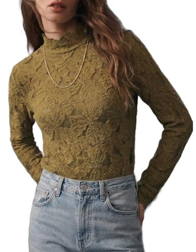 QiuDumo Womens Vintage Victorian Lace Tunic Elegant Dressy Casual Wedding Guest Holiday Wear Sage Green XL - Image 1