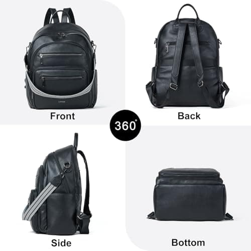 LATMAP Backpack Purse for Women Laptop Backpack, Leather Travel Back Pack Shoulder Bag Teacher College Daypack Work Handbag fits 14" Laptop, Black - Thumbnail 4