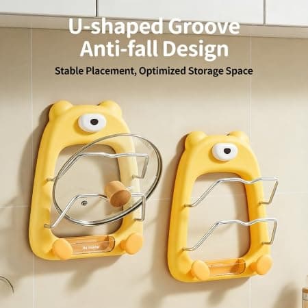 Kitchen Pot Lid Organizer, Drill-Free Suction Cup Rack with Anti-Slip U-Shaped Grooves, Multi-Purpose Double-Layer Storage for Pot Lids Cutting Boards Sponges, Removable Drip Tray, 10kg/22lbs Load - Thumbnail 3