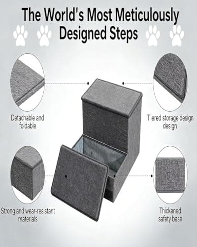 Dog Stairs with Storage, 3-Step Pet Stairs for Small & Medium Dogs and Cats, Dog Steps for Bed, Detachable & Reconfigurable Design, Anti-Slip Steps, Sturdy 132lbs Support, Ideal for Bed, Sofa & Window - Thumbnail 4