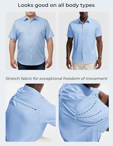 PJ PAUL JONES Mens Short Sleeve Casual Button Down Shirt Wrinkle Free Lightweight Dress Shirts Summer Black M - Thumbnail 5