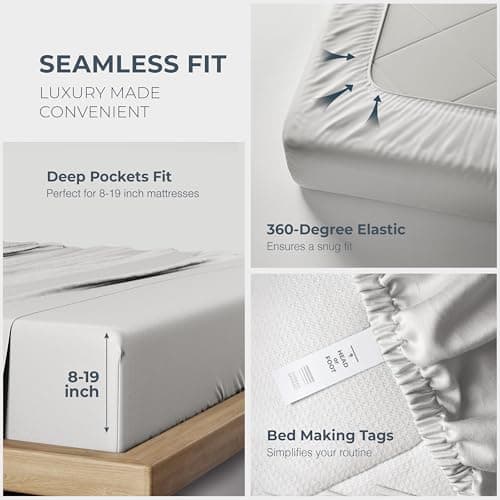 THREAD SPREAD 100% Egyptian Cotton King Size Sheets Set - Luxury 1500 Series Egyptian Cotton Sheets King Size (4 PC, Light Grey), Silky Soft, Sateen, Cooling & Breathable, 17" Deep Pocket Bed Set - Thumbnail 6
