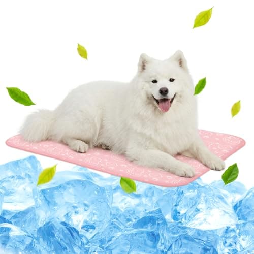 NWK Pet Cooling Mat for Large Dogs -Q-Max>0.345 Ice Silk Cooling Mat for Dogs & Cats Portable & Washable Pet Cooling Blanket, Car Seats, Beds for Summer (Pink Cat, 39'' X 27'' X 0.3'') - Image 1