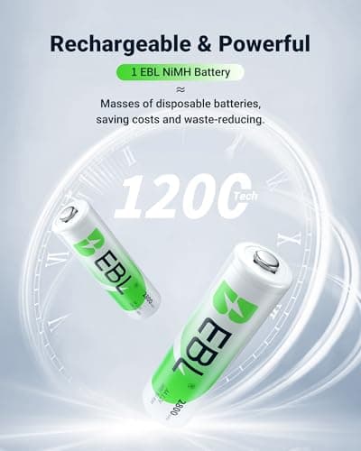 EBL Rechargeable AA Batteries 8 Pack, Ni-MH 2800mAh AA Battery and 8-Bay AA AAA Individual USB Camcorder Battery Charger for NIMH NiCd Battery - Thumbnail 5