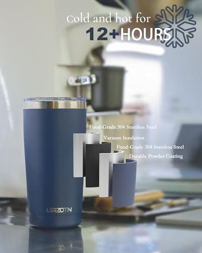 UIRZOTN Travel Coffee Tumbler 20oz, Leakproof Travel Coffee Mug with Dual Lids and Straw, Stainless Steel Double Wall Vacuum Insulated Tumbler for Hot/Iced Drinks (Light Blue, Textured Matte) - Thumbnail 4