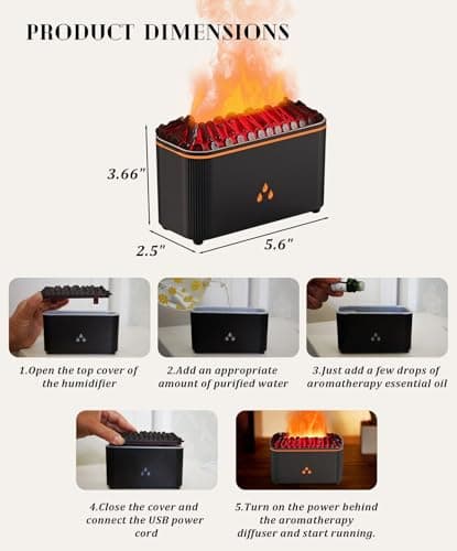 Essential Oil Diffuser, Flame Air Aromatherapy Diffuser, 7 Color Changing Light, Aromatherapy Humidifier with Auto Shut-Off for Home, Bedroom, Yoga, Spa(Black) - Thumbnail 6