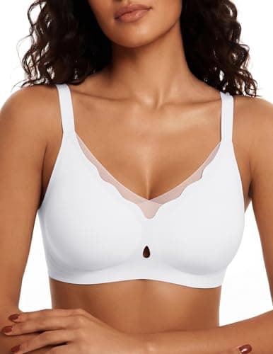 Avidlove Seamless Bras for Women Wireless Bras with Support and Lift Scalloped T-Shirt Bra White M - Image 1