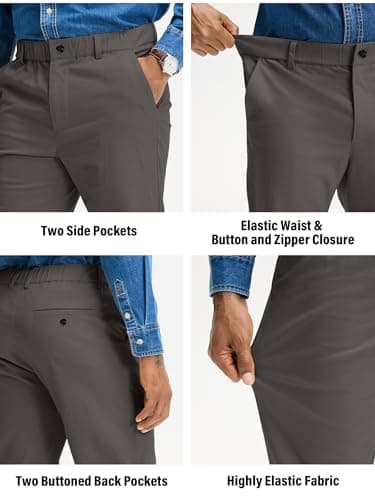 Comdecevis Mens Casual Pants Cotton Stretch Slacks Chinos Elastic Waist Khaki Pants L(36) Charcoal Gray - Thumbnail 6