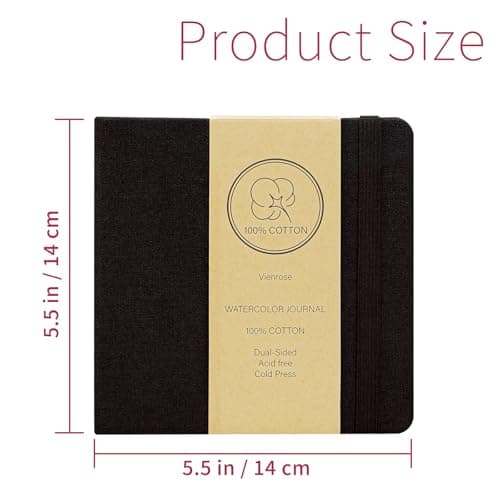Vienrose Watercolor Sketchbook, 5.5"x5.5" Watercolor Journal with 24 Sheets 140 LB (300 GSM) Cotton Watercolor Paper, Black Linen Cover Watercolcr Sketch Book As Travel Notebook Mixed Media Pad - Thumbnail 2