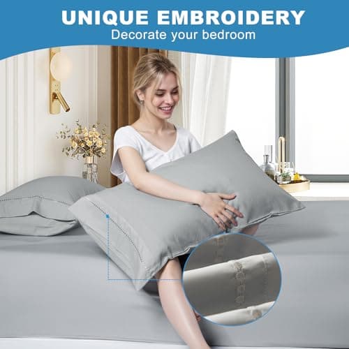LOVSTOY Cooling Pillow Cases Set of 2,Standard Size Cool Pillowcases for Hair Skin and Hot Sleepers, Soft Silky Summer Pillow Cover with Envelope Closure, Grey, 20"x26" - Thumbnail 3