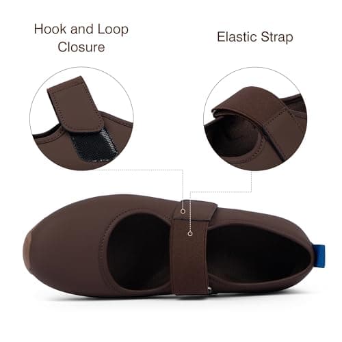 VIUGJNEX Chocolate Brown Tennis Shoes for Women Fashion Sneakers Mary Jane Shoes Lightweight Slip-On Ballet Flats Size 10 - Thumbnail 5