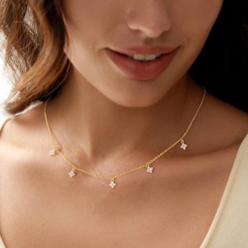Ursteel 14K-Gold-Plated Clover Necklace for Women, Dainty 14K-Gold-Plated Necklace for Women Teen Girls Station Necklaces Four Leaf Clover Jewelry Gifts for Teenage Teen Girl Gifts Trendy Stuff - Thumbnail 2