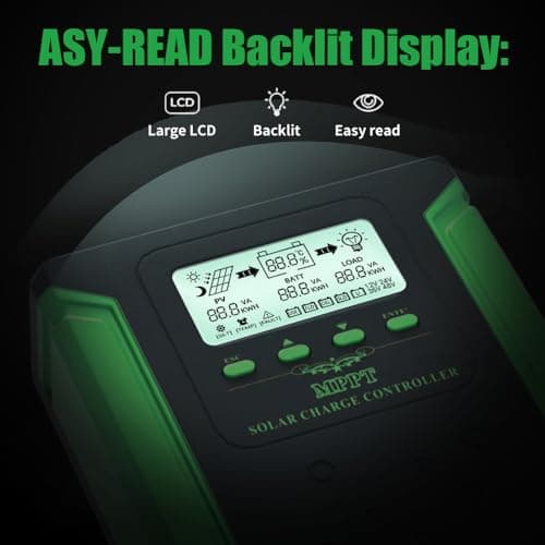 60A MPPT Solar Charge Controller, 12/24/36/48-Volt MPPT Controller with‌ Backlit Screen for Up to 160V Solar Panels,Compatible with LiFePO4/FLD/SLD/GEL/AGM - Thumbnail 4