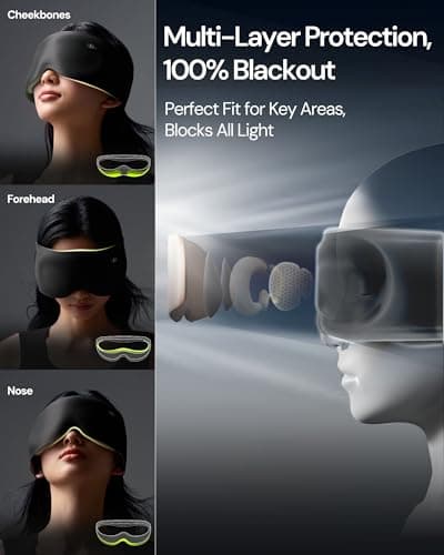 BENEUNDER Sleep Mask for Women Men,3D Contoured Cup Weighted Eye Mask, 100% Light Blockout Blindfold for Flight Nap Travel - Thumbnail 3