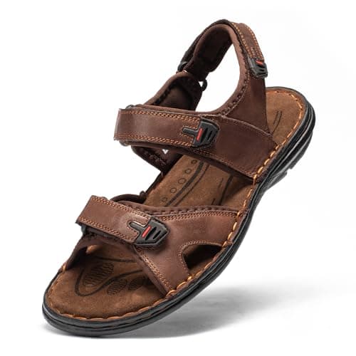 ArcBrothers Men's Premium Leather Sandals - Classic Roman Style Open Toe Sandals - Cushioned Heel, Non-Slip & Sturdy Support - Image 1