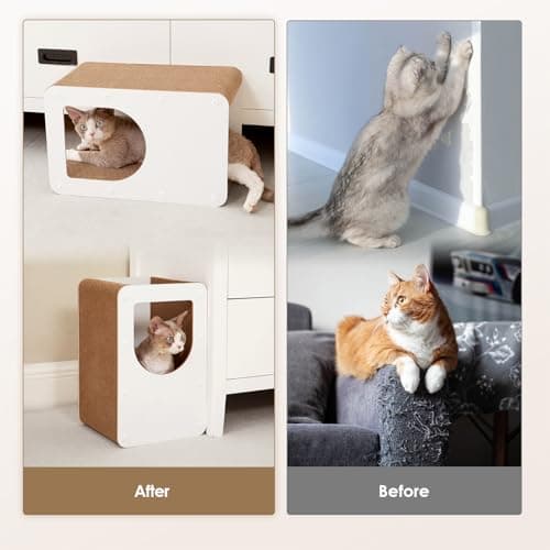 EHEYCIGA Cardboard Cat Scratcher House, 17-Inch Corrugated Cat Scratcher for Indoor Cats, Kitten Scratching Board Pad, White - Thumbnail 3