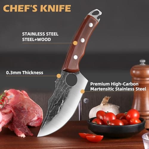 ACEKNIFE 6" Viking Knife for Meat Cutting, Hand Forged Boning Knife, German Steel and Ergonomic Wood Handle, with Sheath for Kitchen and Outdoor - Thumbnail 4