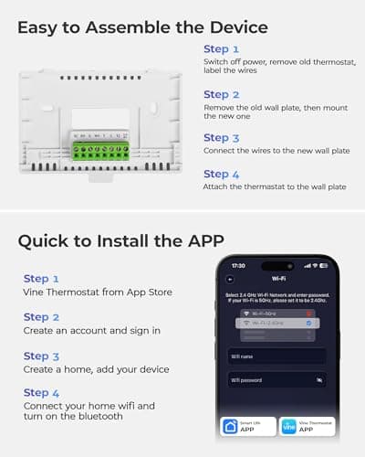 Vine Smart Thermostat for House with Nightlight, 4.3 Inches WiFi Thermostats for Home Compatible with Alexa and Google Assistant, 7day x 8period Programmable, C-Wire Required - Thumbnail 6