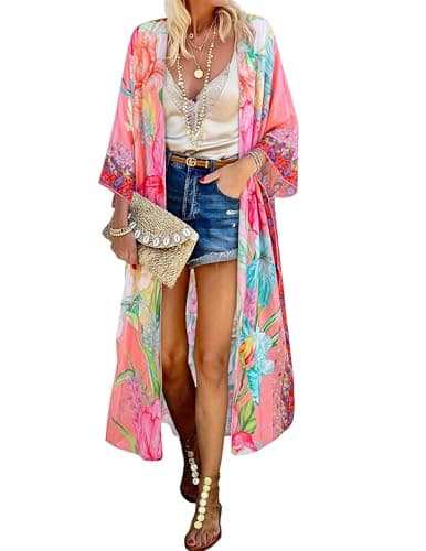 MayBuy Womens Long Swimsuit Kimonos Beach Coverups Summer Casual Loose Boho Lightweight Cardigans - Image 1