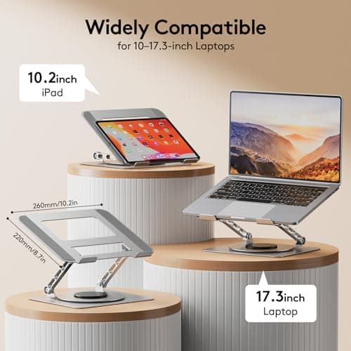 TECKNET Laptop Stand for Desk - 360° Rotating Base, Ergonomic Foldable Computer Stand for Laptop Riser, Height Adjustable, Compatible with MacBook Pro, Dell XPS, HP, and All Laptops 10-17" (Silver) - Thumbnail 2