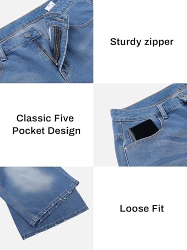 DISLANBO Men's Baggy Jeans Shorts Wide Leg Loose Fit Y2K Hip Hop Long Denim Shorts Streetwear Below Knee - Thumbnail 6