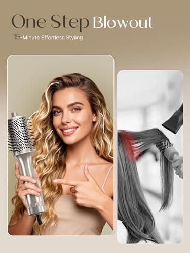 PRITECH One-Step Volumizer Hair Dryer Brush, 1200W Ionic Hot Air Styler, Anti-Frizz Blowout for Daily Drying Straightening Shiny Hair, All Hair Types & Lengths(Champagne Gold) - Thumbnail 2