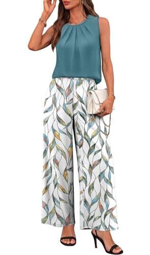 WIHOLL 2 Piece Sets for Women Spring Summer Outfits Cruise Travel Airport Beach Vacation Clothes Trendy Lounge Sets Casual Resort Wear Matching Women Clothing Wide Leg Pants Set L - Image 1