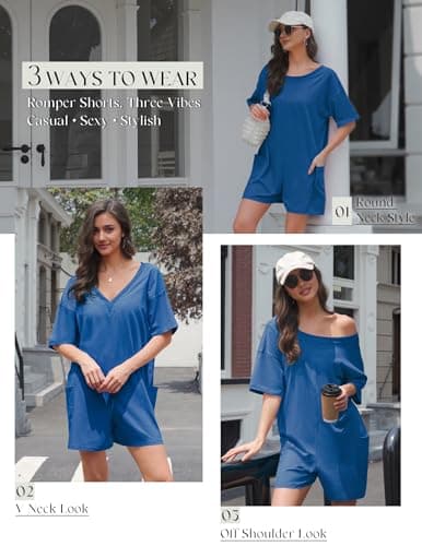 NILOINE Summers Romper for Women Oversized Casual Athletic Workout Cute Beach Romper Shorts Jumpsuit Outfits(2-Bluegrey,Medium) - Thumbnail 5