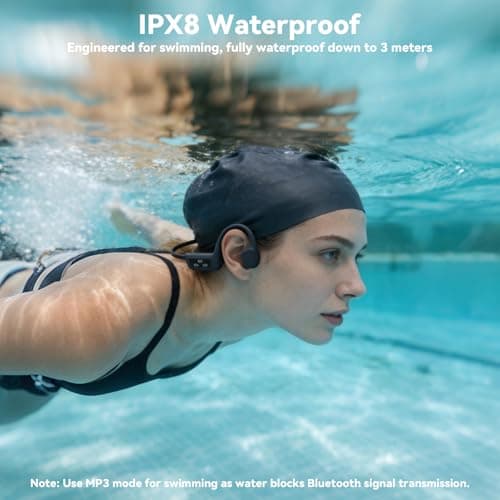 sunvito Bone Conduction Swimming Headphones, IPX8 Waterproof Open Ear Headphones with 8GB MP3 Player, Bluetooth 5.4 Wireless Headphones for Swimming, Pool Training & Underwater Sports, Black - Thumbnail 2
