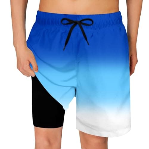 Cozople Teen Boys Swim Trunks with Compression LNER Novelty Ombre Blue Graphic Bathing Suit Swimwear Stretchy No Chafe Swimming Beach Board Shorts for Casual Swimwear with Pockets - Image 1
