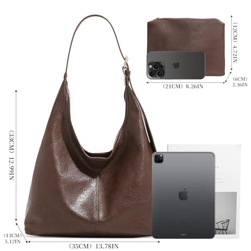 MaijjLyn Hobo Bags for Women Tote Bag Retro PU Leather Shoulder Handbags Slouchy Crossbody Hobo Purses with Coin Purse 2PCS Brown - Thumbnail 4