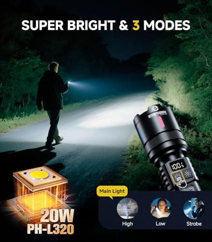 Esgreen LED Rechargeable Flashlights High Lumens 20000 2 Pack, Single Click Bright Flashlight Long Lasting 12H, Compact Handheld Flash Light USB C, White & Red Light, for Hiking Camping Gift - Thumbnail 2