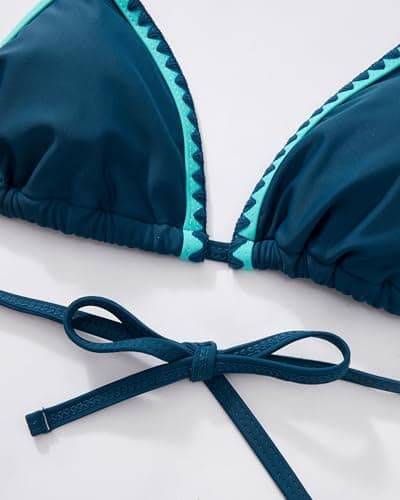 SUUKSESS Women Cheeky Halter String Bikini Sets Sexy Triangle Two Piece Swimsuit High Cut Bathing Suit (Green Blue, L) - Thumbnail 5