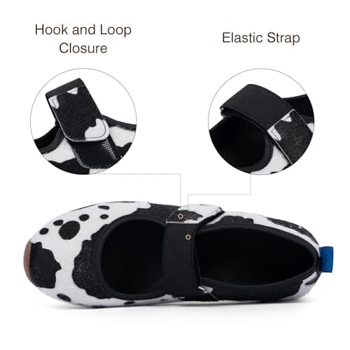 VIUGJNEX Cow Print Mary Jane Sneakers for Women Tennis Shoes Ballet Flats Lightweight Casual Slip-On Shoes Size 6 - Thumbnail 5