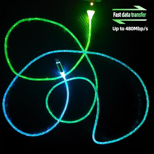 ULIKTO 6.6ft/2m Type C Cable 3A Fast Charging Switch on/Off Led Light up Charger Cable Visible RGB Color Changing USB A to USB C Data Sync Cord for Samsung Galaxy S21/S20/S10/S9/Note 20/10/9/8 - Thumbnail 3